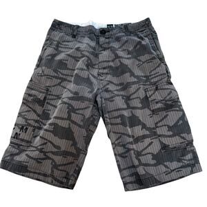 Volcom Scout Cargo Shorts Mens Size 32 Gray Black Camo Military Y2K Cotton Blend